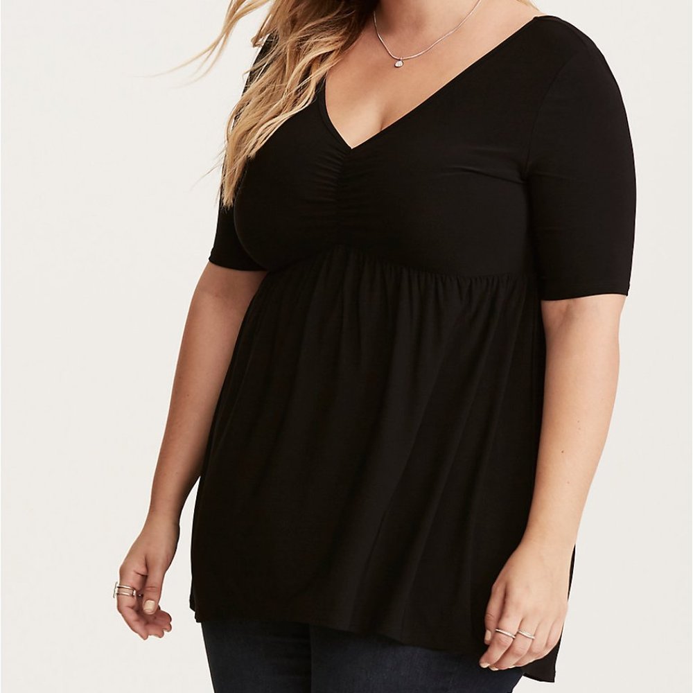 Torrid Women Plus Size 1x Black Hi-Low Babydoll Short Sleeve Shirt Gothic Boho